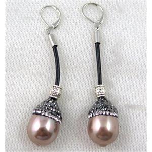 shell pearl bead earring paved rhinestone, rose gold, approx 16-55mm
