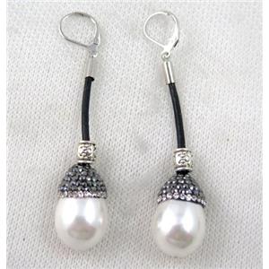 white shell pearl bead earring paved rhinestone, approx 16-55mm