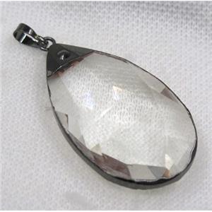glass crystal pendant, black plated, approx 30-50mm