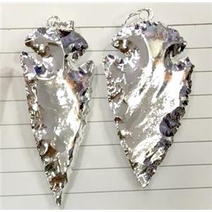 hammered Rock Agate Arrowhead pendant, silver plated, approx 20-60mm