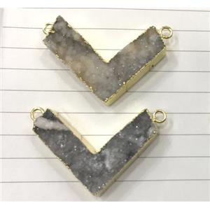druzy agate pendant, natural color, V-shape, gold plated, approx 15-30mm