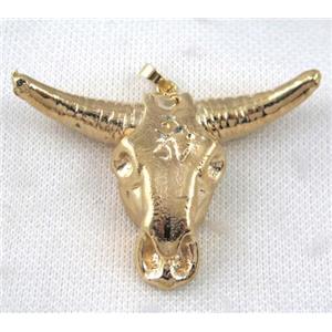 resin Bullhead pendant, gold plated, approx 45-70mm