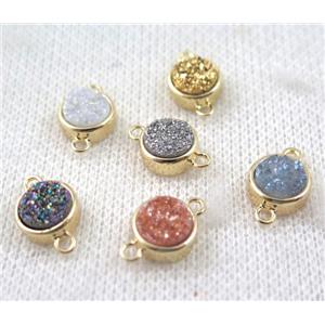 mix druzy quartz connector, copper, flat-round, gold plated, approx 8mm dia