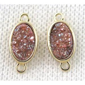 golden champagne druzy quartz oval connector, copper, gold plated, approx 8x11mm