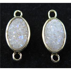 druzy quartz connector, white AB-color, copper, oval, gold plated, approx 8x11mm