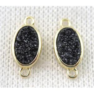 black druzy quartz connector, copper, oval, gold plated, approx 8x11mm