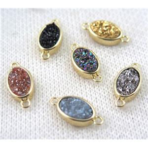 mix druzy quartz oval connector, copper, gold plated, approx 8x11mm