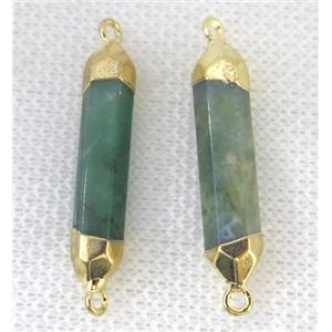 Indian Agate bullet connector, gold plated, green, approx 6-30mm