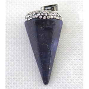 Lapis Lazuli pendulum pendant paved rhinestone, blue, approx 20-40mm