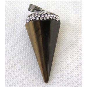 tiger eye stone pendulum pendant pave rhinestone, approx 20-40mm