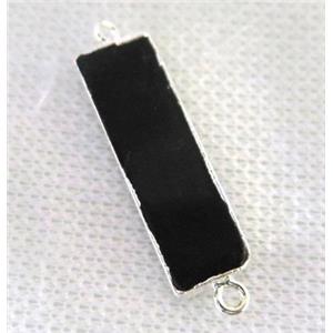 black agate connector, rectangle, silver plated, approx 9-28mm