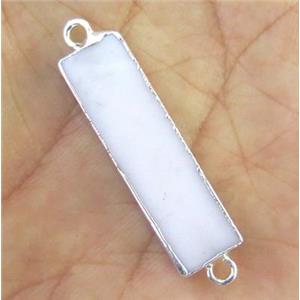 white Porcelain connector, rectangle, silver plated, approx 9-28mm