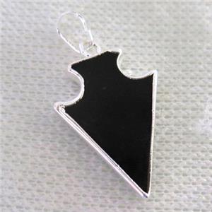 black agate arrowhead pendant, silver plated, approx 15-23mm