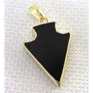 black agate arrowhead pendant, gold plated, approx 15-23mm