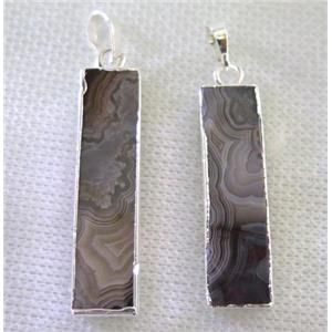 Mexico Crazy Lace Agate Pendant, rectangle, silver plated, approx 10-40mm