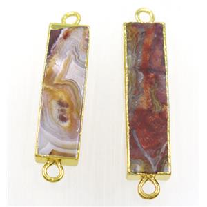 Mexico Crazy Agate Connector, rectangle, gold plated, approx 10-40mm