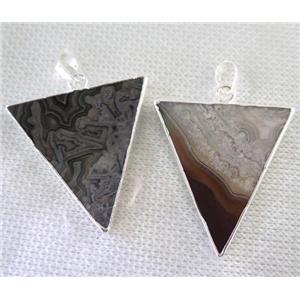 Mexico Crazy Lace Agate Triangle pendant, silver plated, approx 25-35mm