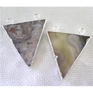Mexico Crazy Lace Agate Triangle pendant with 2loops, silver plated, approx 25-35mm
