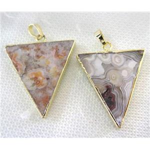 Mexico Crazy Lace Agate Triangle pendant, gold plated, approx 25-35mm