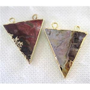 Mexico Crazy Agate Triangle pendant with 2loops, gold plated, approx 25-35mm