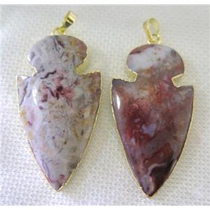 Mexico Crazy Agate Arrowhead pendant, gold plated, approx 25-55mm