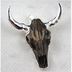 black Resin BullHead Pendant, silver plated, approx 50-55mm
