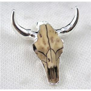 white Resin BullHead Pendant, silver plated, approx 50-55mm