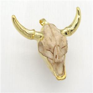 white Resin BullHead Pendant, gold plated, approx 50-55mm