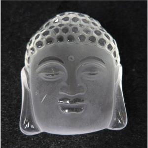 white crystal quartz buddha pendant, frosted, approx 37-45mm