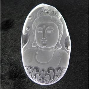 white crystal quartz buddha pendant, frosted, approx 38-65mm