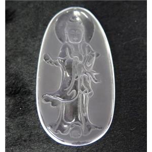 white crystal quartz buddha pendant, frosted, approx 38-70mm