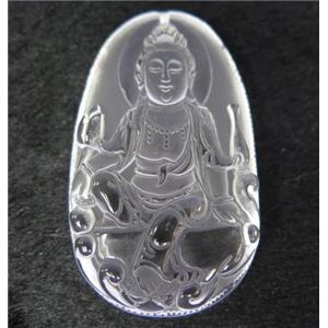 white crystal quartz buddha pendant, frosted, approx 34-56mm