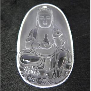 white crystal quartz buddha pendant, frosted, approx 36-58mm