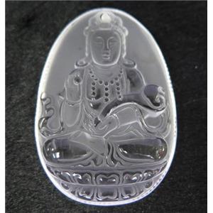 white crystal quartz buddha pendant, frosted, approx 39-58mm