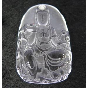 white crystal quartz buddha pendant, frosted, approx 36-55mm