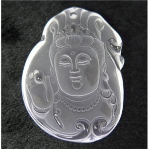 white crystal quartz buddha pendant, frosted, approx 40-55mm
