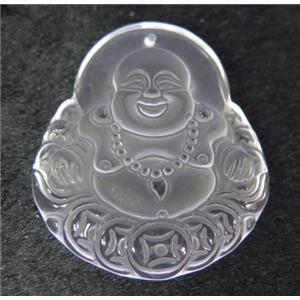 white crystal quartz buddha pendant, frosted, approx 40-44mm