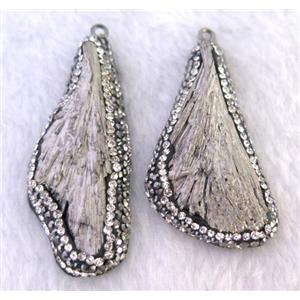 titanium crystal tourmaline pendant pave rhinestone, freeform, silver, approx 15-40mm