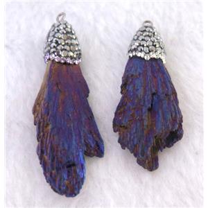 titanium crystal tourmaline pendant pave rhinestone, freeform, purple, approx 15-50mm