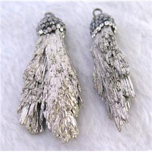 titanium crystal tourmaline pendant pave rhinestone, freeform, silver, approx 20-60mm