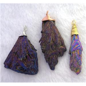 titanium crystal tourmaline pendant, freeform, wire wrapped, purple, approx 12-40mm