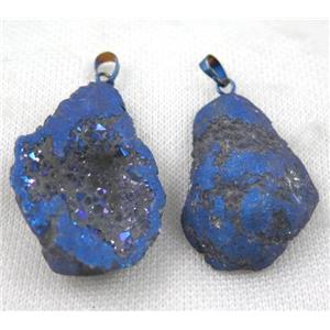 agate geode druzy pendant, freeform, blue electroplated, approx 20-40mm
