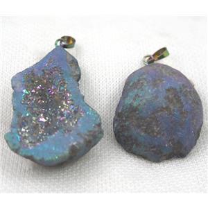agate geode druzy pendant, freeform, blue gray, approx 20-40mm