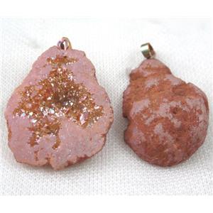 agate geode druzy pendant, freeform, gold champagne, approx 20-40mm