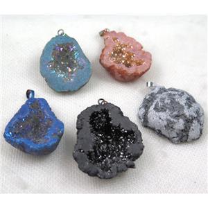 agate geode druzy pendant, freeform, mix color, approx 20-40mm