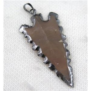 Rock Agate arrowhead pendant, natural color, black plated, approx 20-65mm