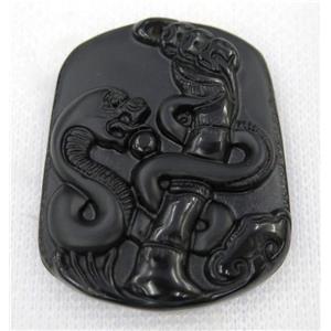 black Obsidian pendant, Chinese Zodiac Snake, approx 40-50mm