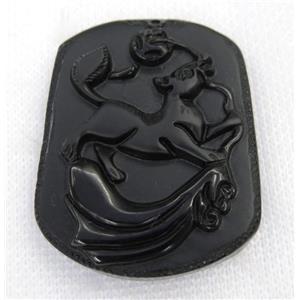 black Obsidian pendant, Chinese Zodiac Dog, approx 40-50mm