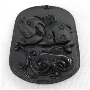 black Obsidian pendant, Chinese Zodiac Pig, approx 40-50mm