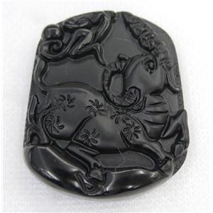 black Obsidian pendant, Chinese Zodiac Cattle, approx 40-50mm